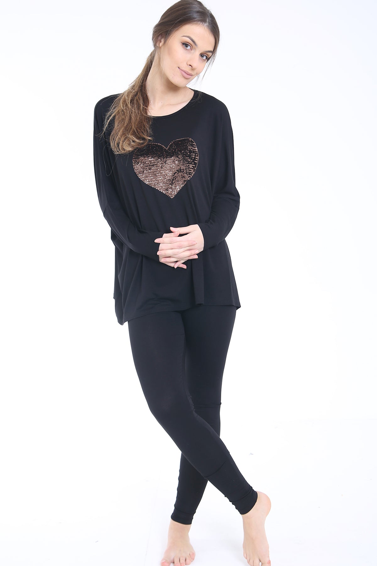 Sequin Heart Embroidered Loungewear