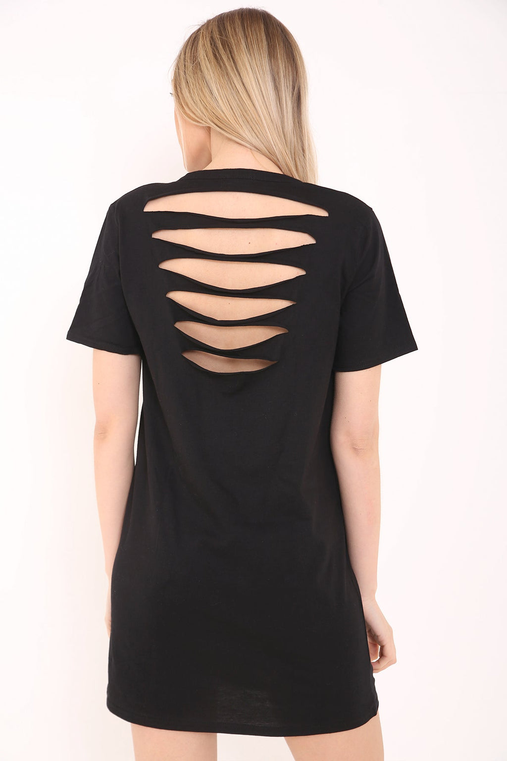 Slash Back Studded Guitar Printed Longline T Shirt Dress