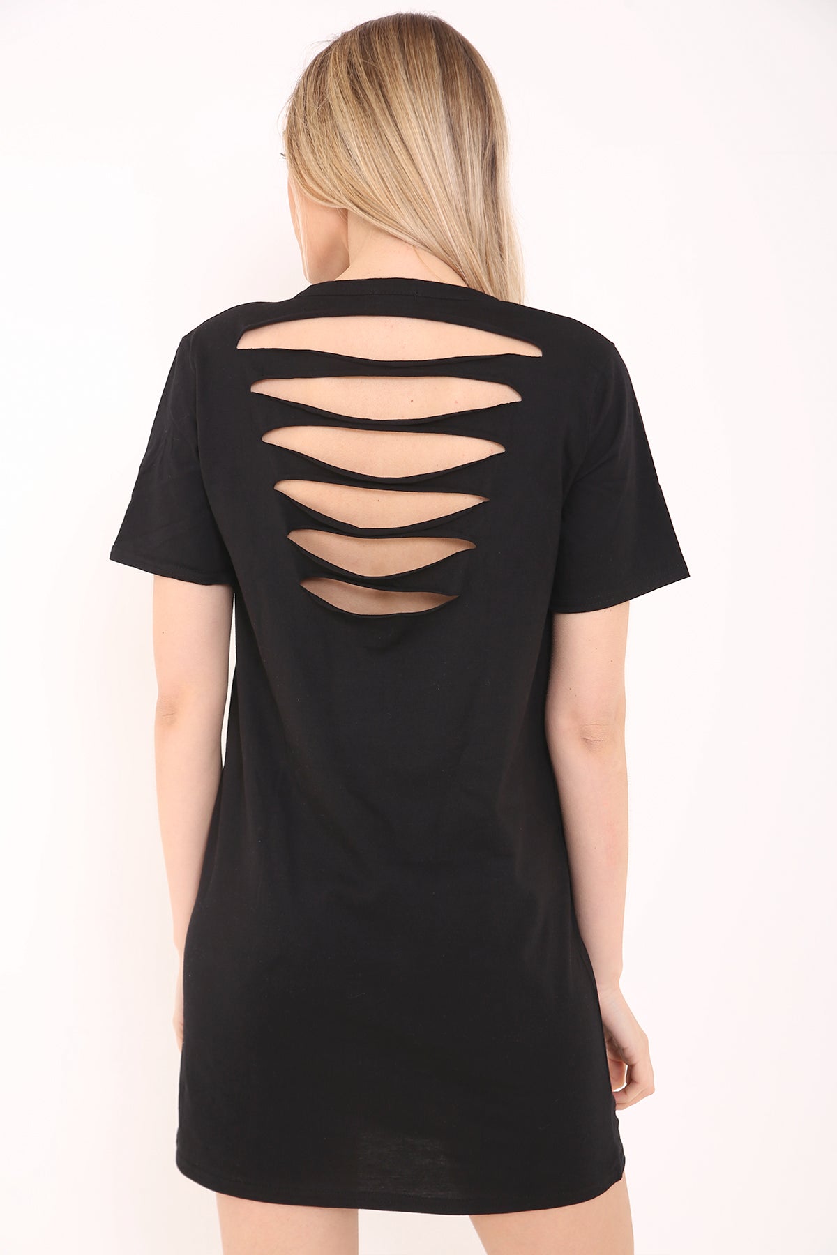Slash Back Studded Guitar Printed Longline T Shirt Dress