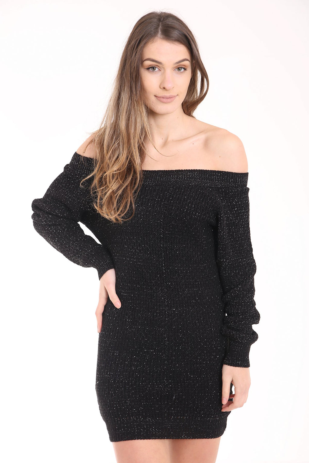 Lurex Knitted Bardot Dress