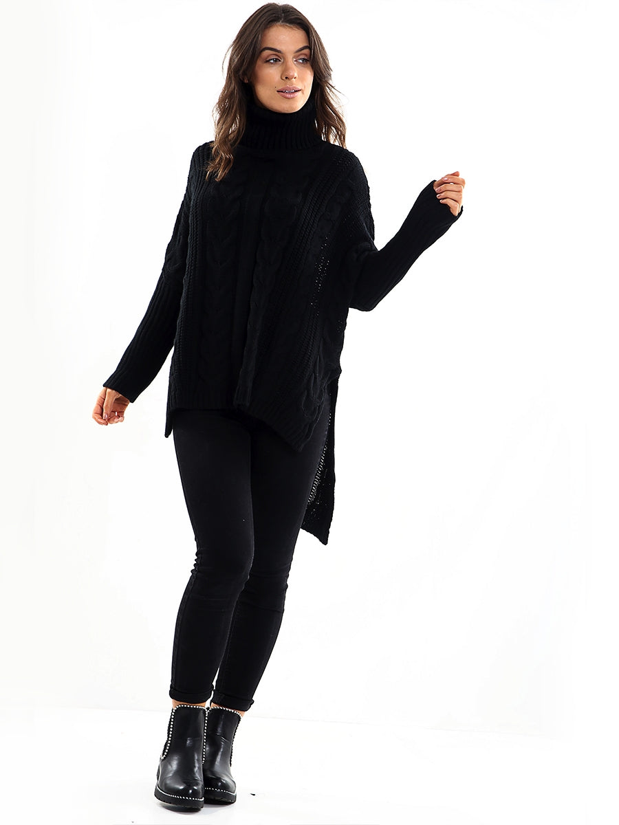Kady Oversized Dip Hem Cable Knit Jumper