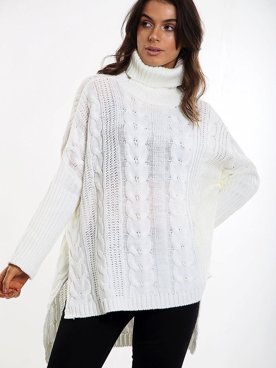 Kady Oversized Dip Hem Cable Knit Jumper