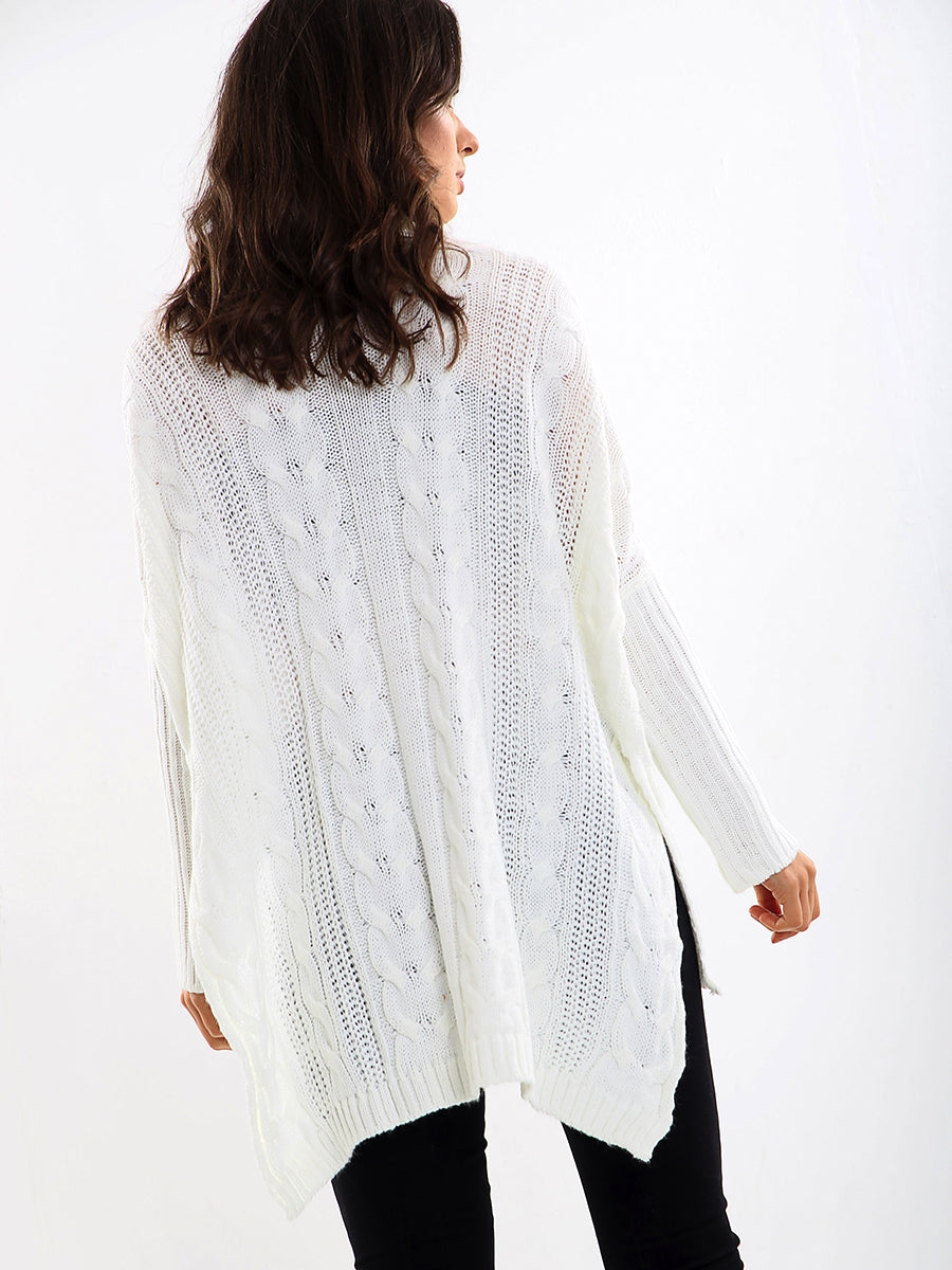 Kady Oversized Dip Hem Cable Knit Jumper
