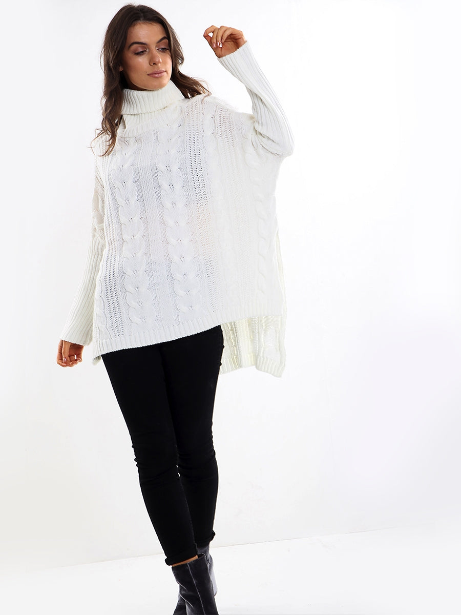Kady Oversized Dip Hem Cable Knit Jumper