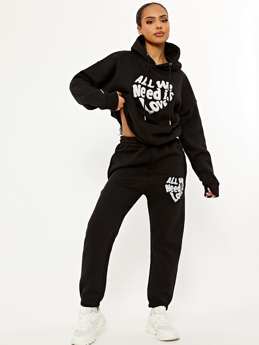 Towelling Embroidered All We Need Is Love Hooded Fleece Co-ord