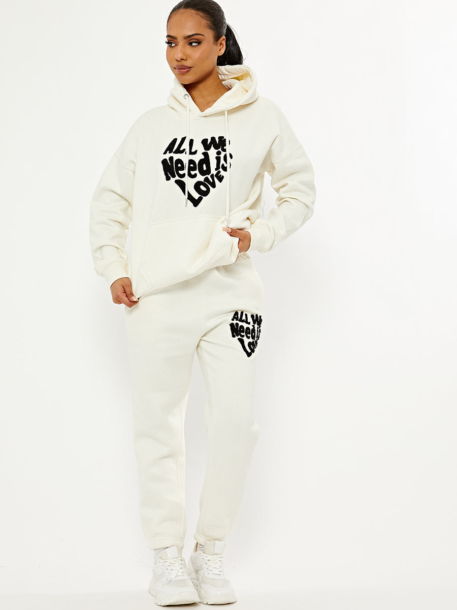 Towelling Embroidered All We Need Is Love Hooded Fleece Co-ord