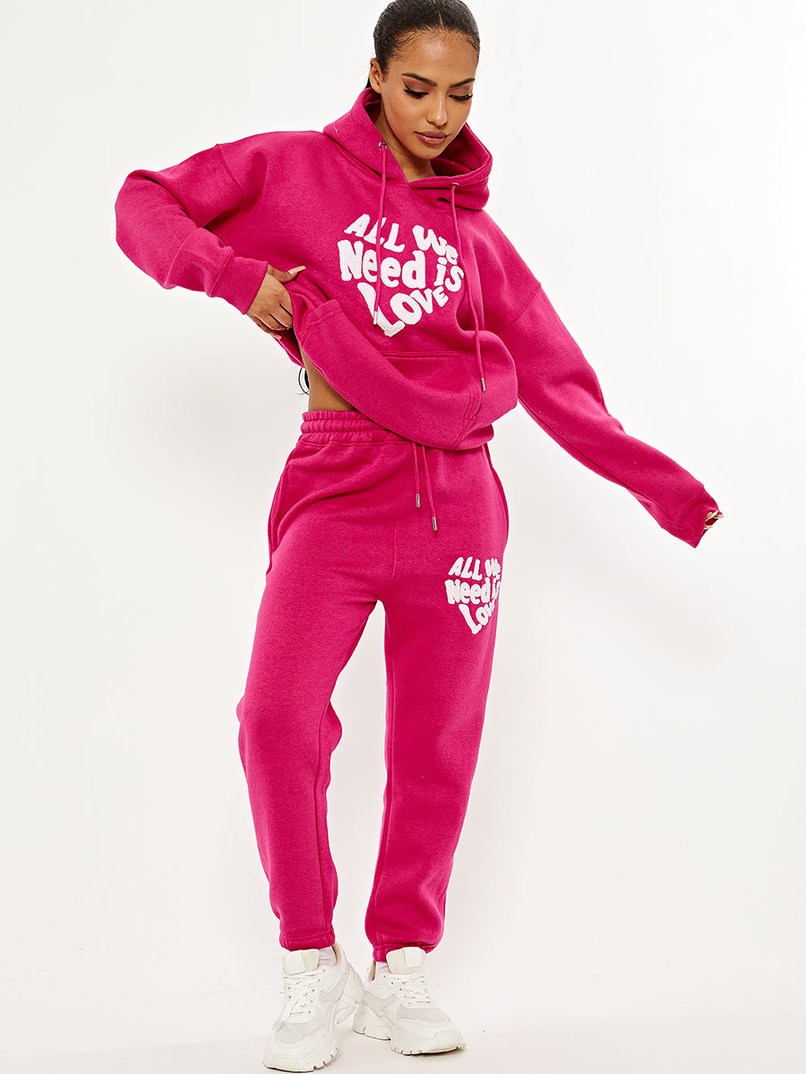 Towelling Embroidered All We Need Is Love Hooded Fleece Co-ord