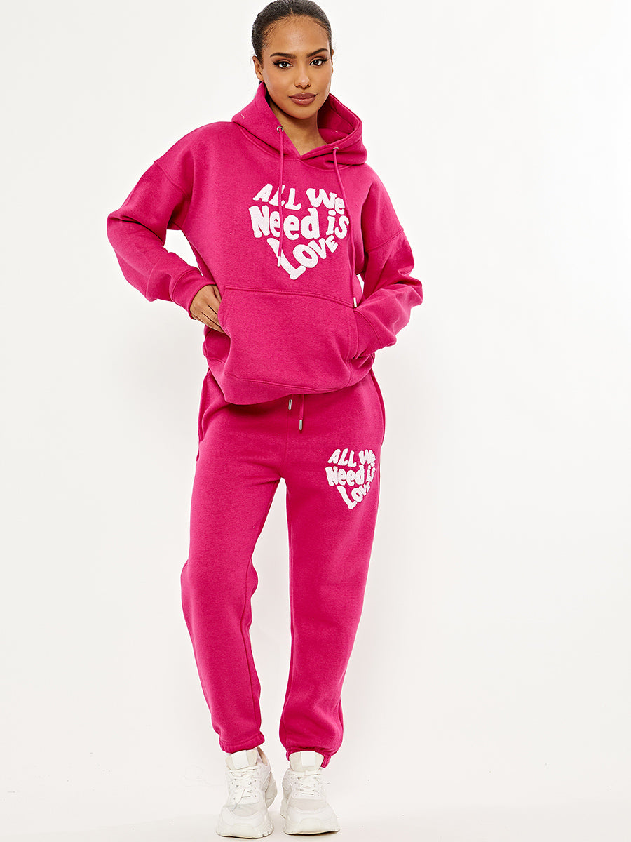 Towelling Embroidered All We Need Is Love Hooded Fleece Co-ord