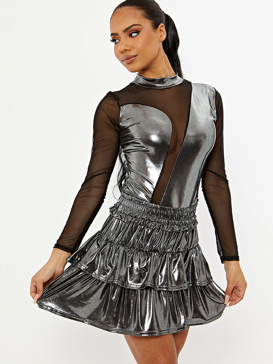 Metallic Mesh Insert Bodysuit