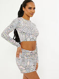 Printed Slinky Crop Top & Ruched Skirt Co-ord