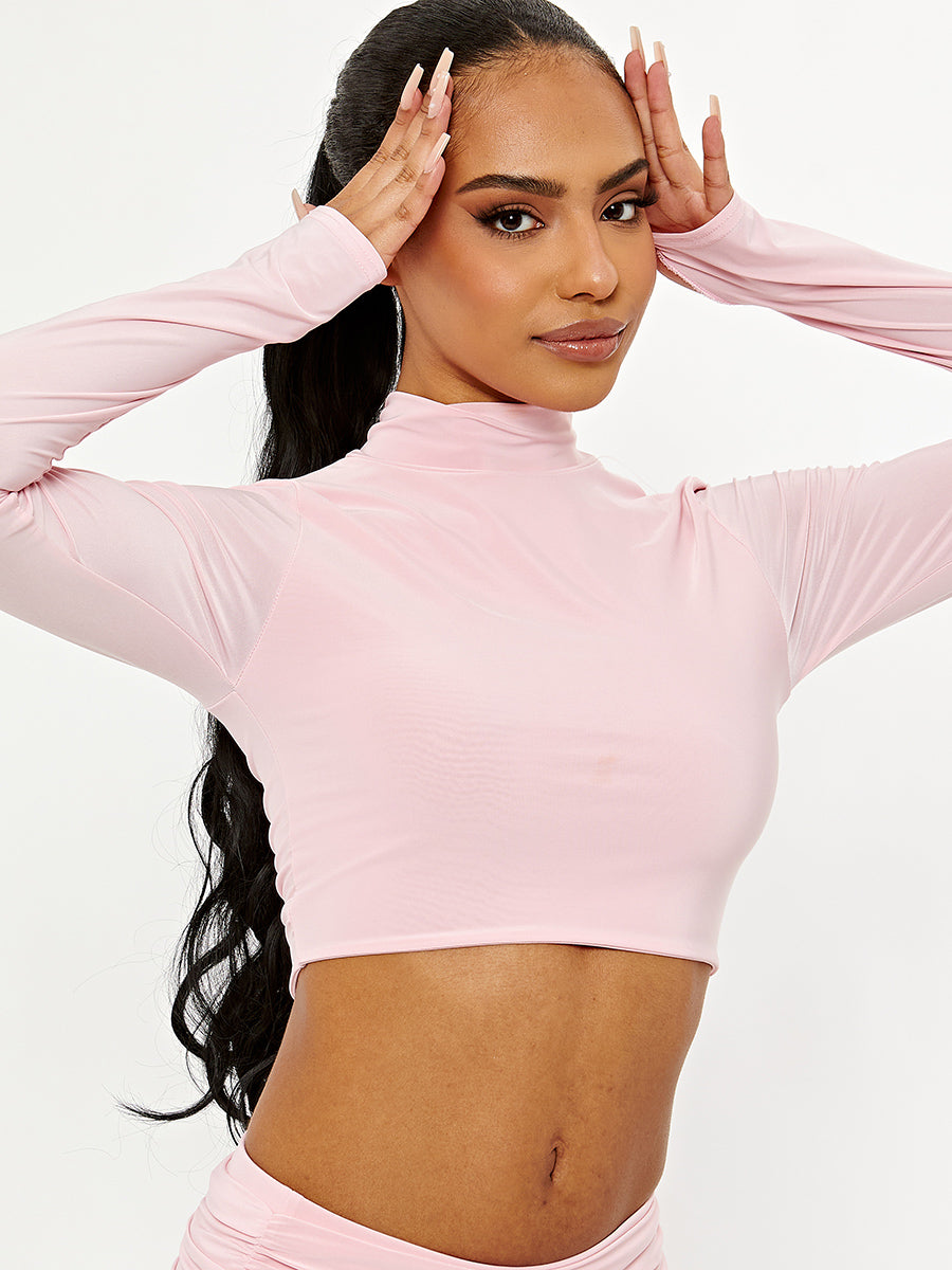 Thumb Hole Slinky Crop Top & Ruched Skirt Co-ord