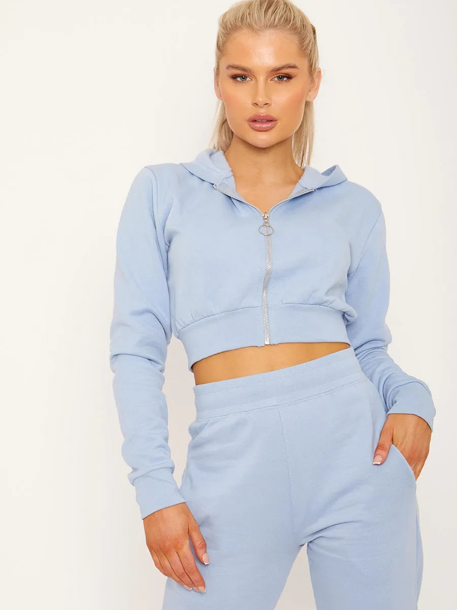 Zip Up Fleeced Cropped Cardigan Hoodie