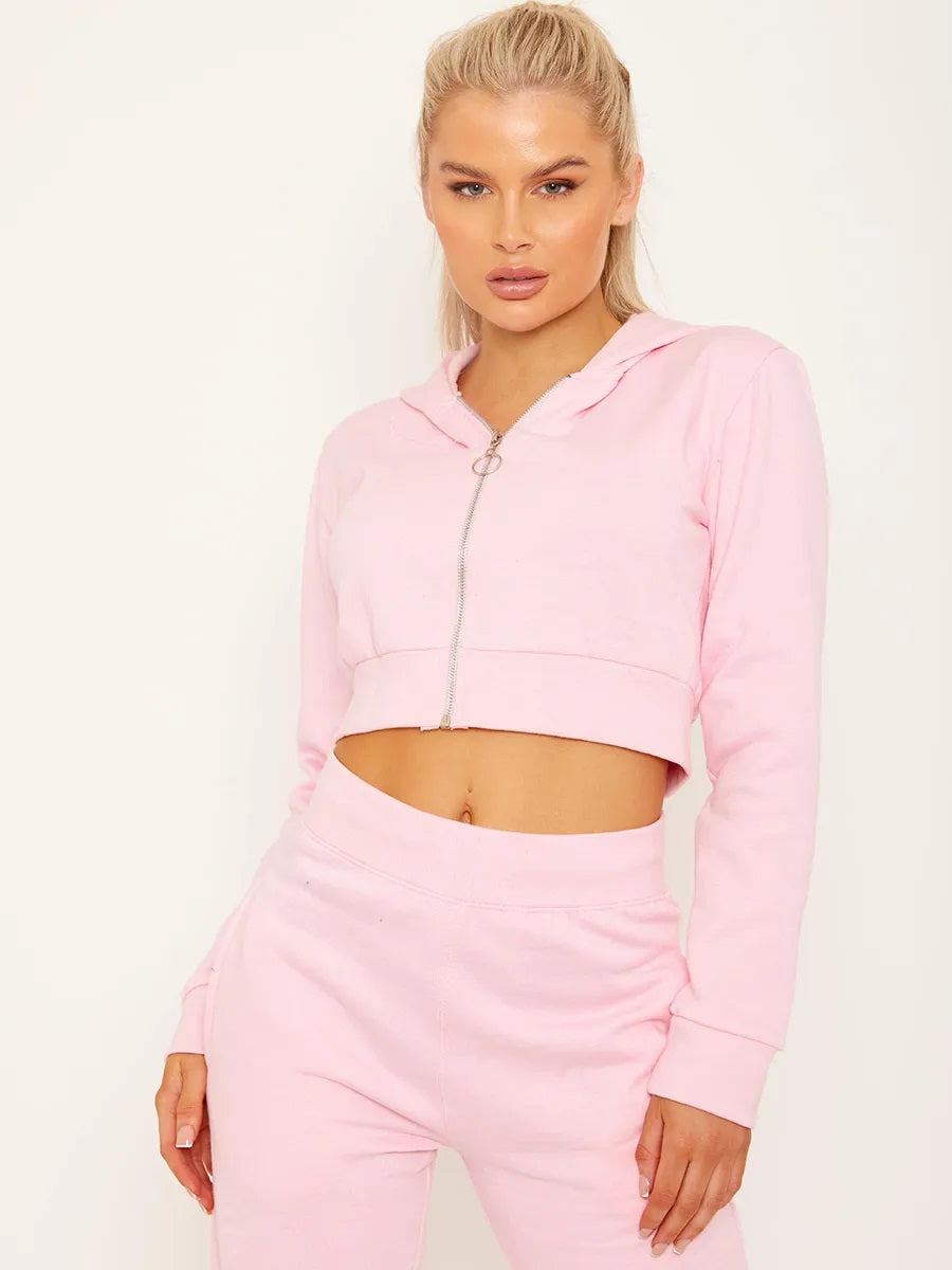 Zip Up Fleeced Cropped Cardigan Hoodie