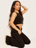 High Waisted Plain Flared Trouser