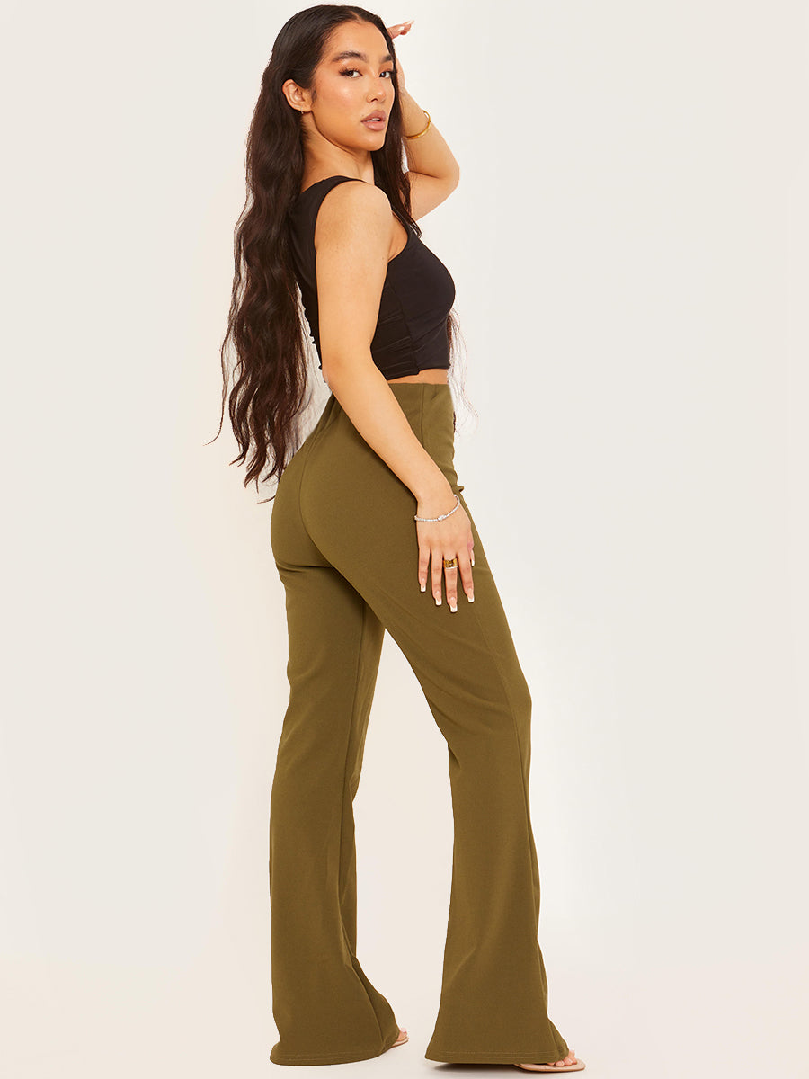 High Waisted Plain Flared Trouser