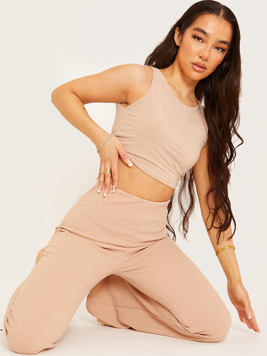 High Waisted Plain Flared Trouser