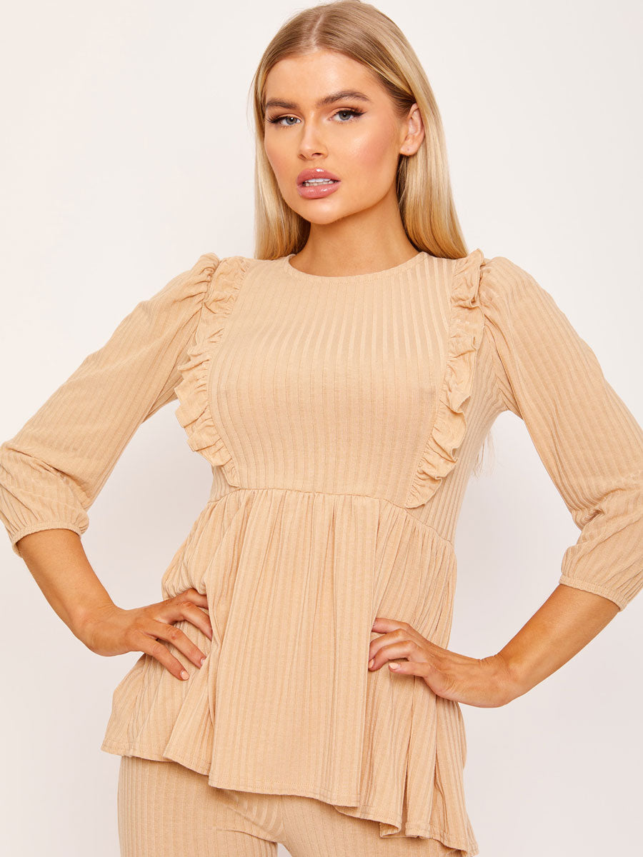 Frill Detail Ribbed Peplum Co-ord