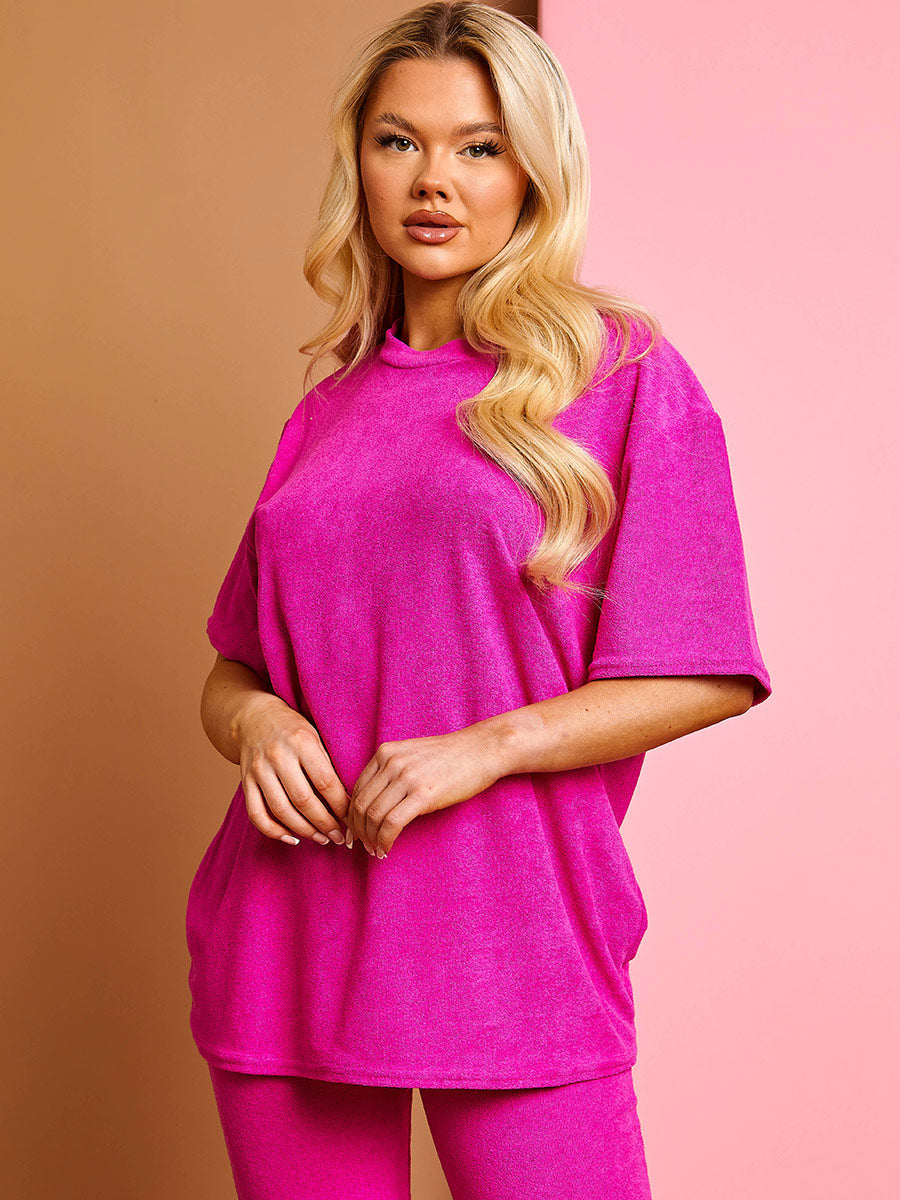 Towelling Fabric Oversized Top & Flare Trouser Co-ord