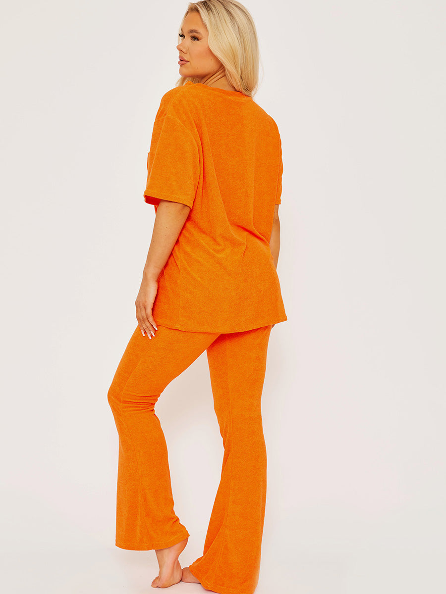 Towelling Fabric Oversized Top & Flare Trouser Co-ord