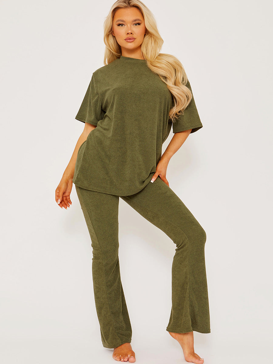 Towelling Fabric Oversized Top & Flare Trouser Co-ord