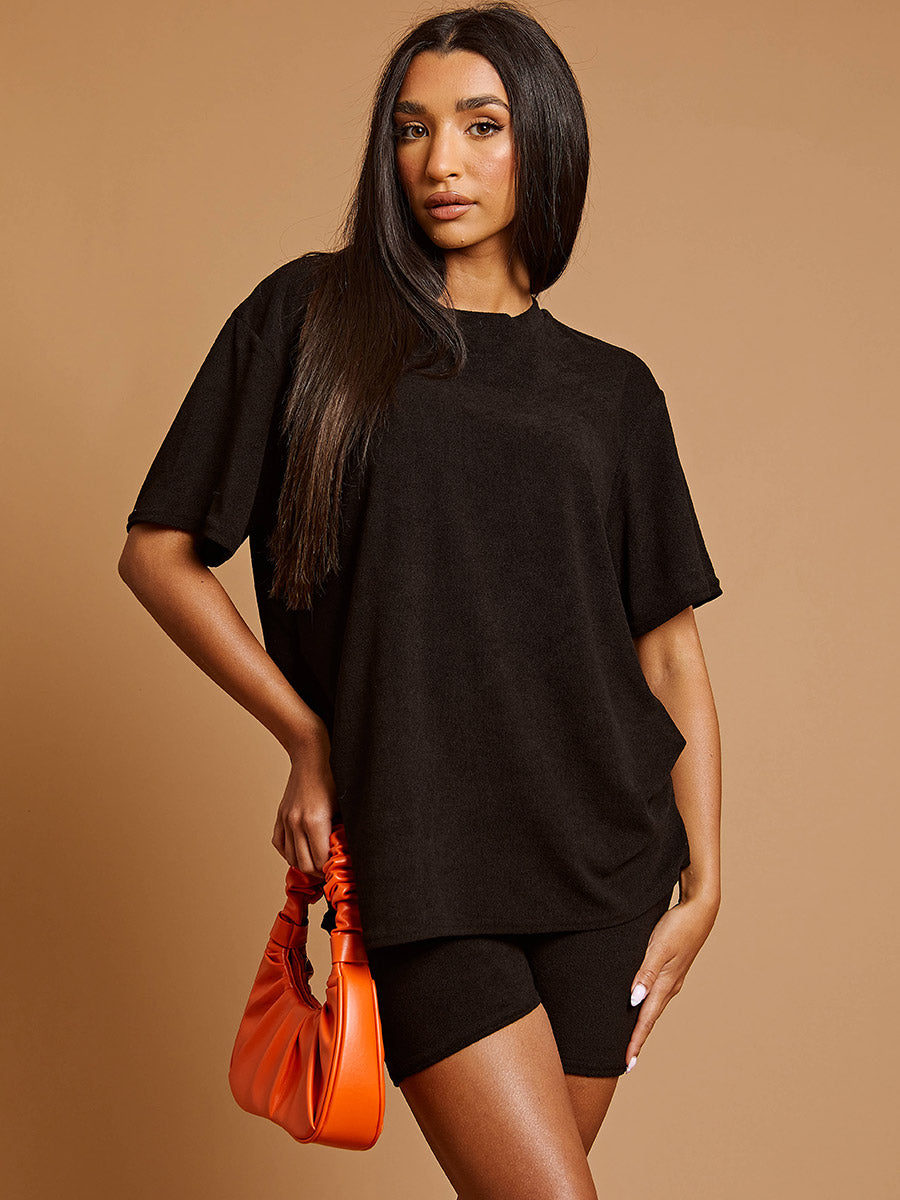 Towelling Fabric Oversized Top & Shorts Co-ord