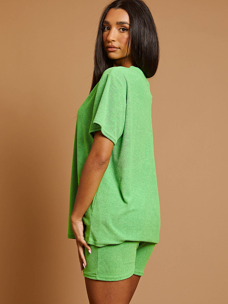 Towelling Fabric Oversized Top & Shorts Co-ord