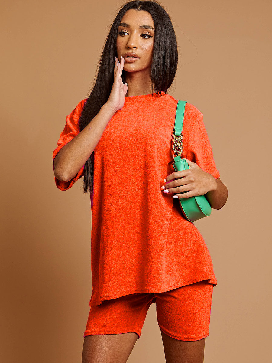 Towelling Fabric Oversized Top & Shorts Co-ord