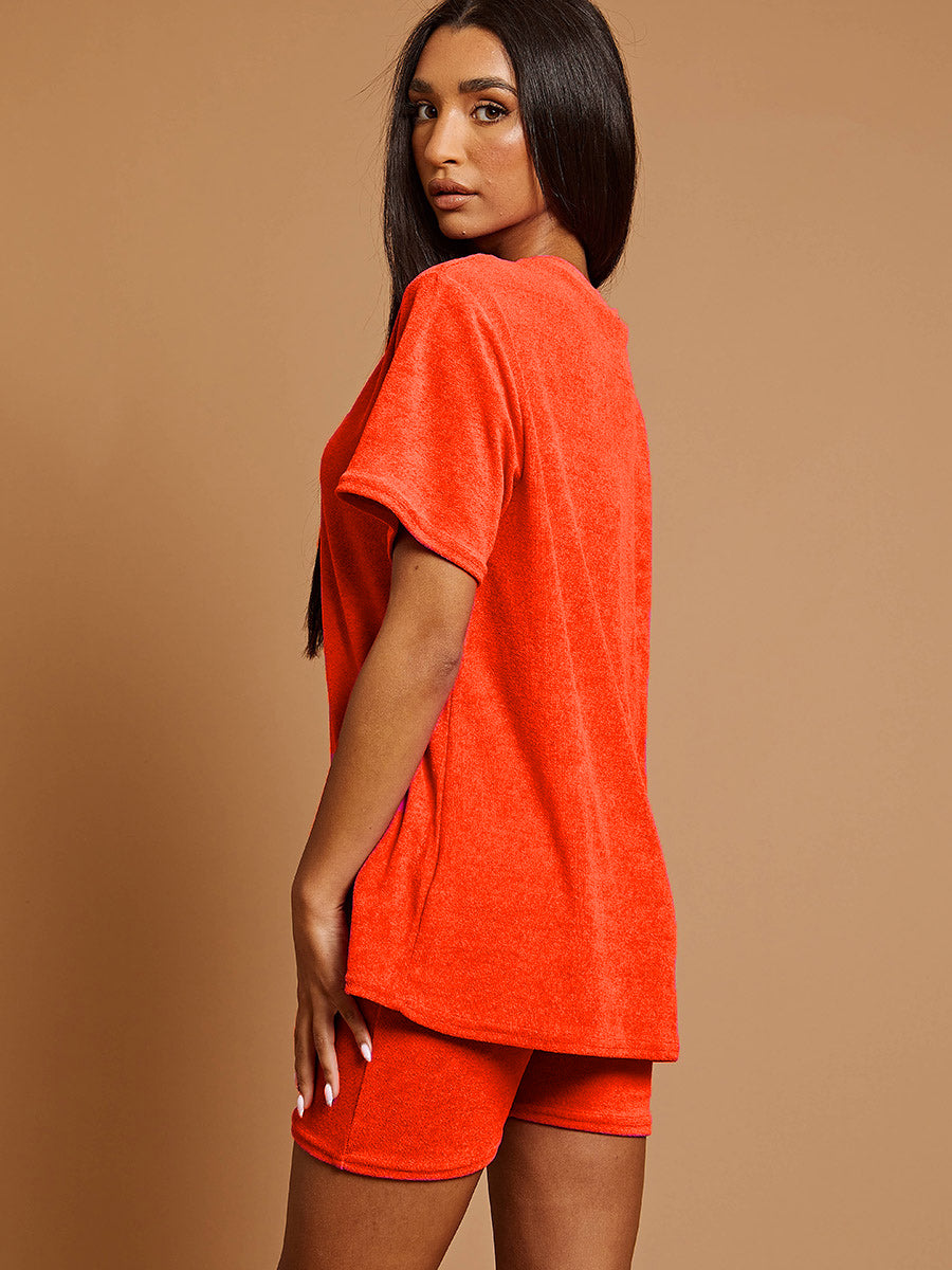 Towelling Fabric Oversized Top & Shorts Co-ord