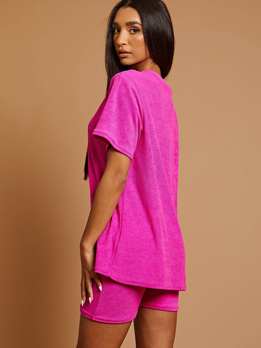 Towelling Fabric Oversized Top & Shorts Co-ord