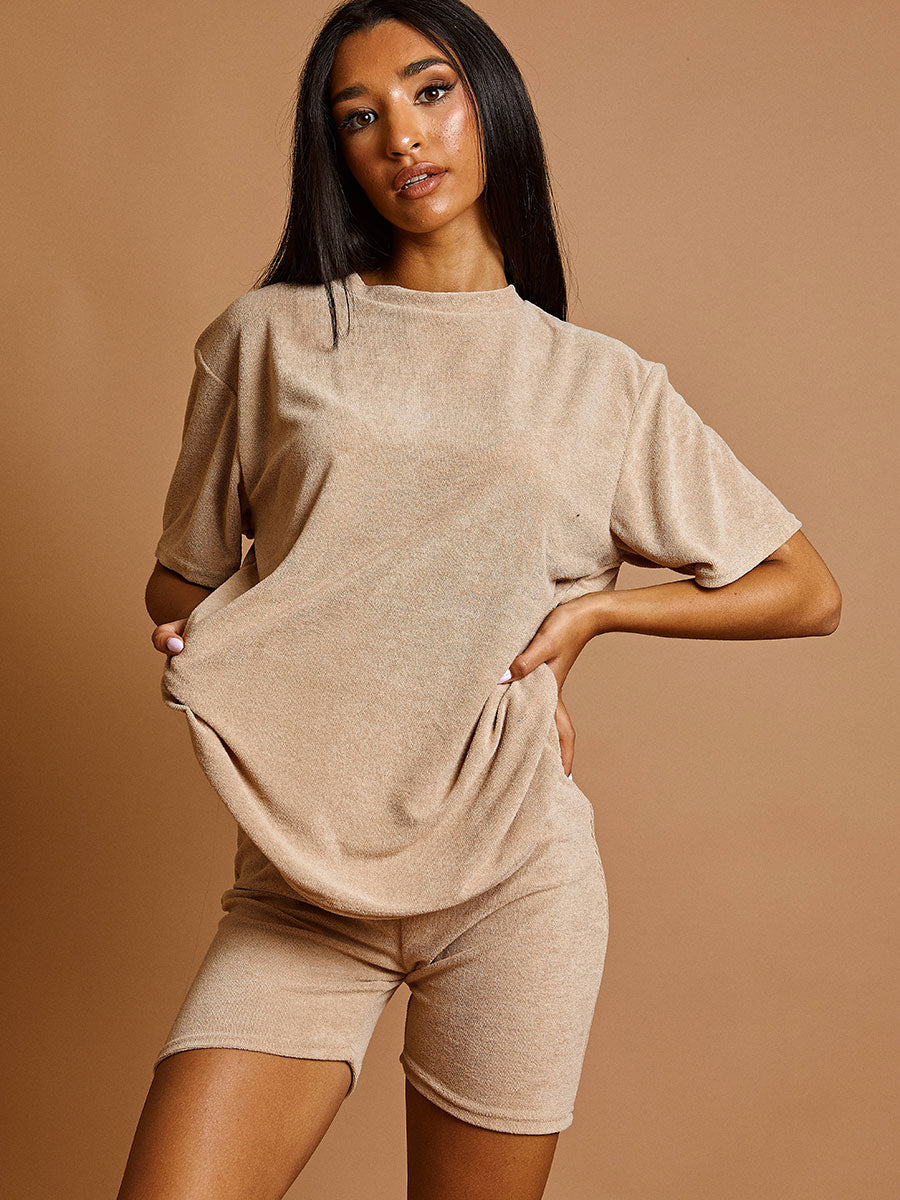 Towelling Fabric Oversized Top & Shorts Co-ord