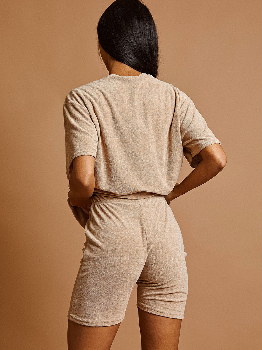 Towelling Fabric Oversized Top & Shorts Co-ord