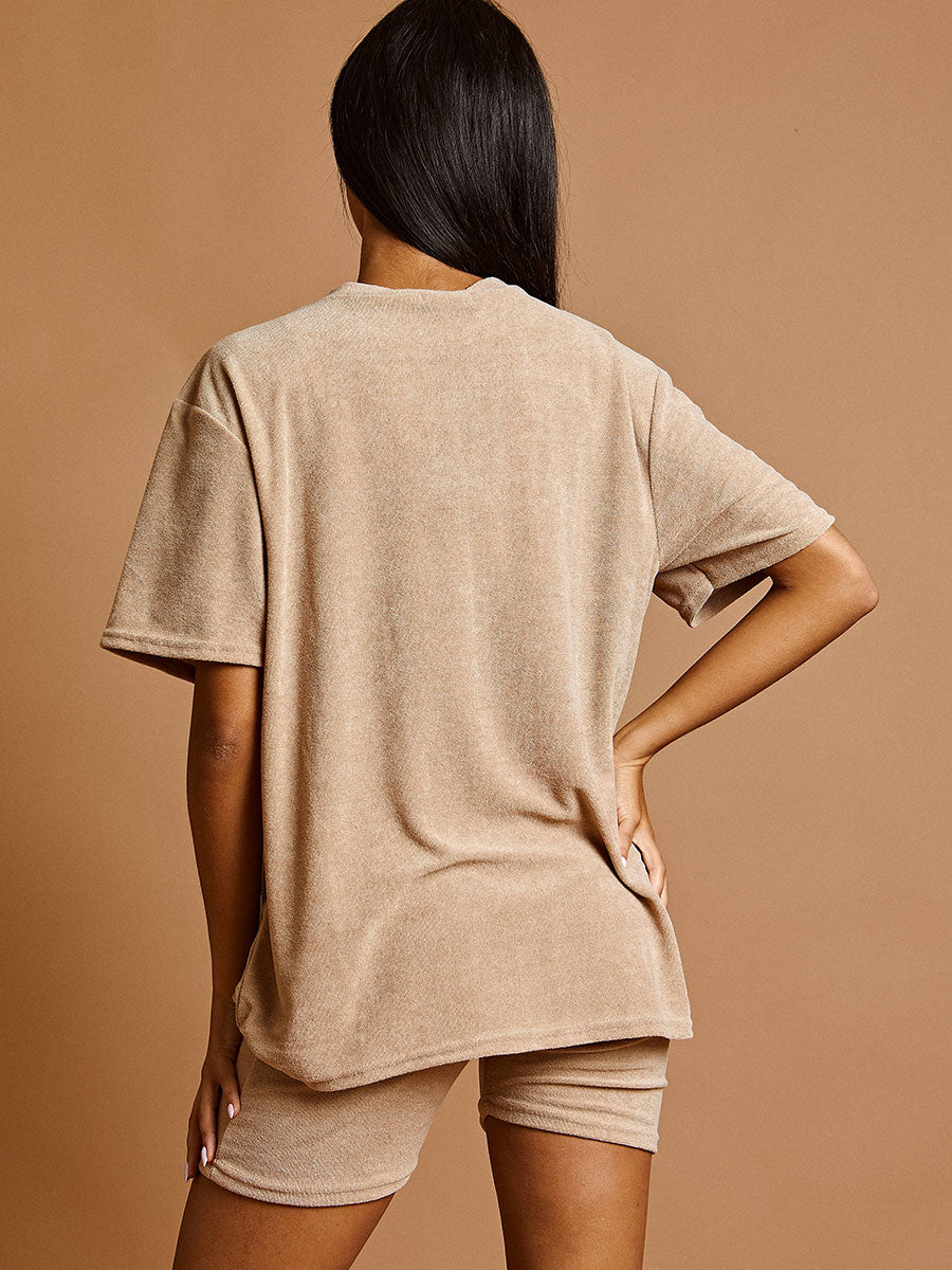 Towelling Fabric Oversized Top & Shorts Co-ord