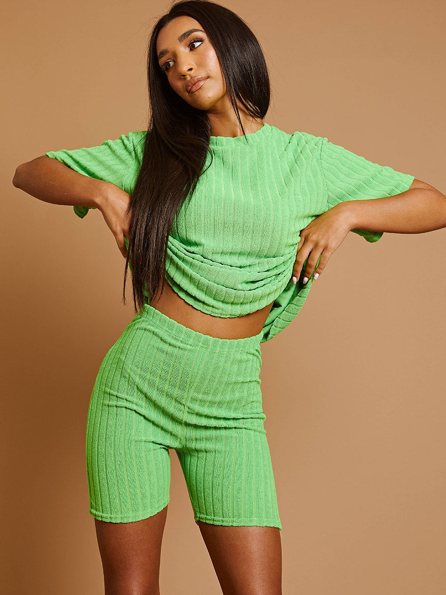 Wide Ribbed Towelling Oversized Top & Shorts Co-ord