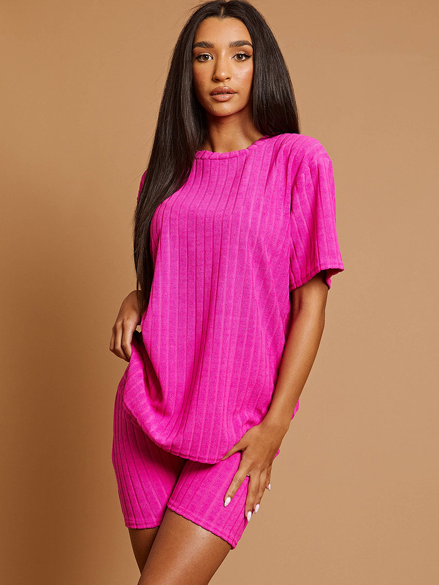 Wide Ribbed Towelling Oversized Top & Shorts Co-ord