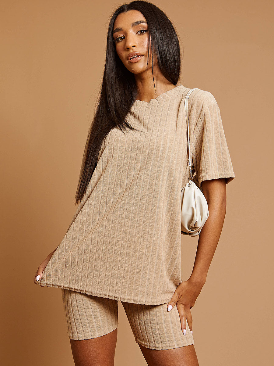 Wide Ribbed Towelling Oversized Top & Shorts Co-ord