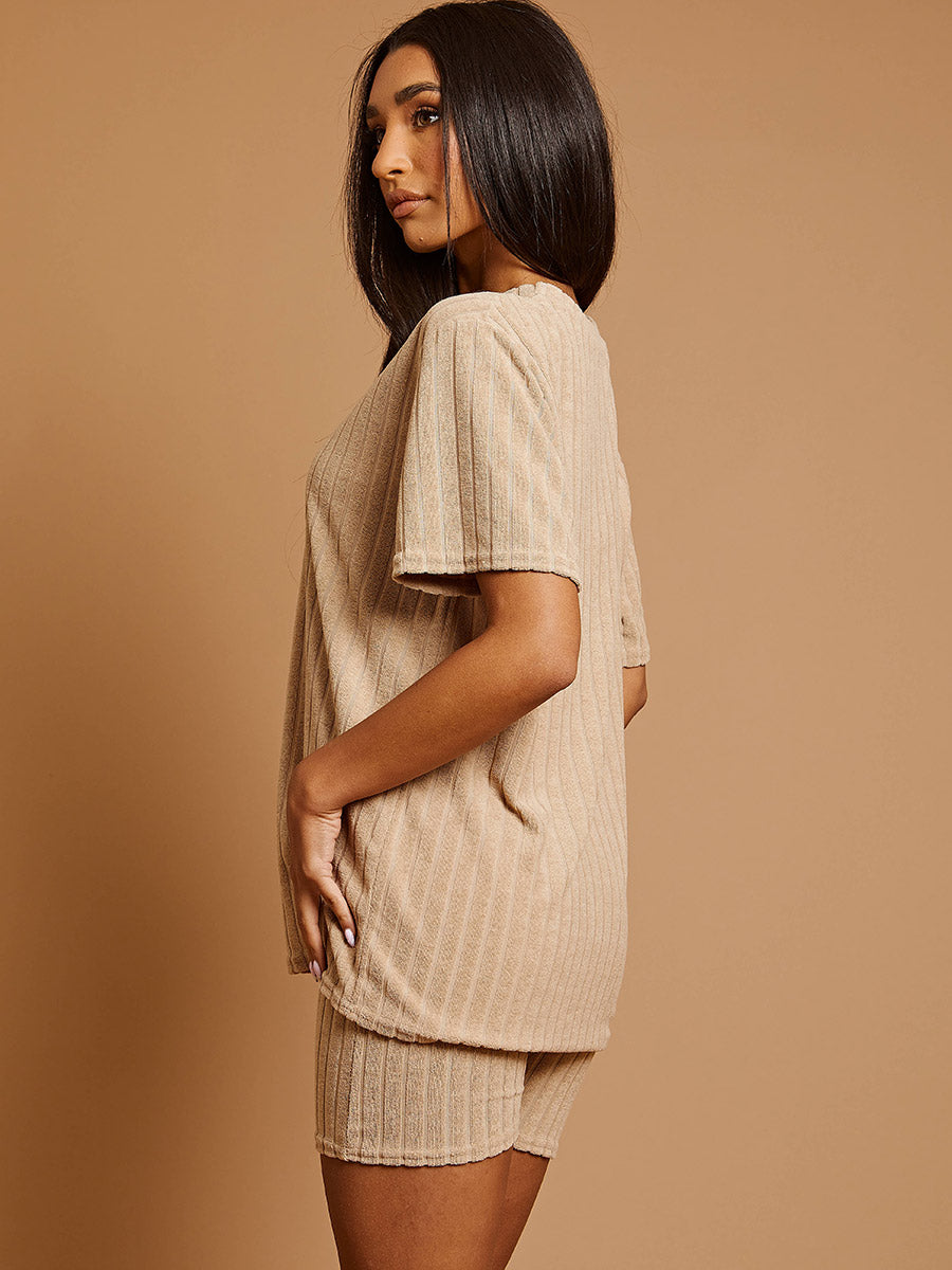 Wide Ribbed Towelling Oversized Top & Shorts Co-ord