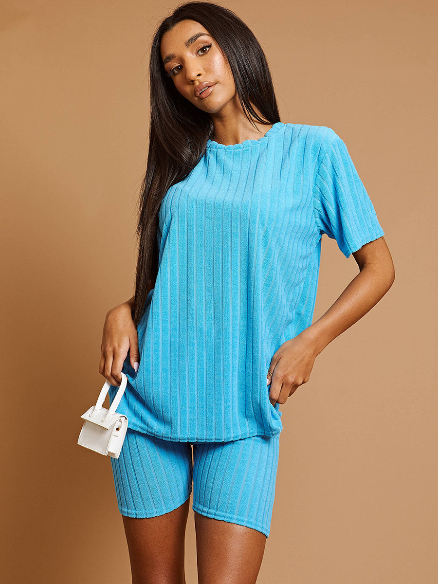 Wide Ribbed Towelling Oversized Top & Shorts Co-ord