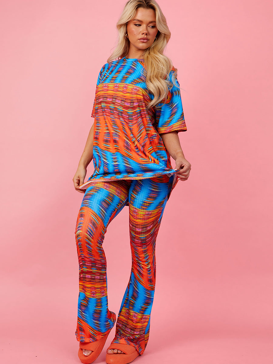 Space Dye Swirl Oversized Top & Flare Trouser Co-ord