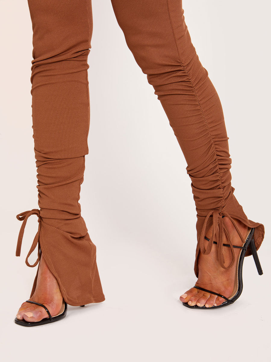 Ribbed Ruched Slit Crop Top and Trouser Co-ord