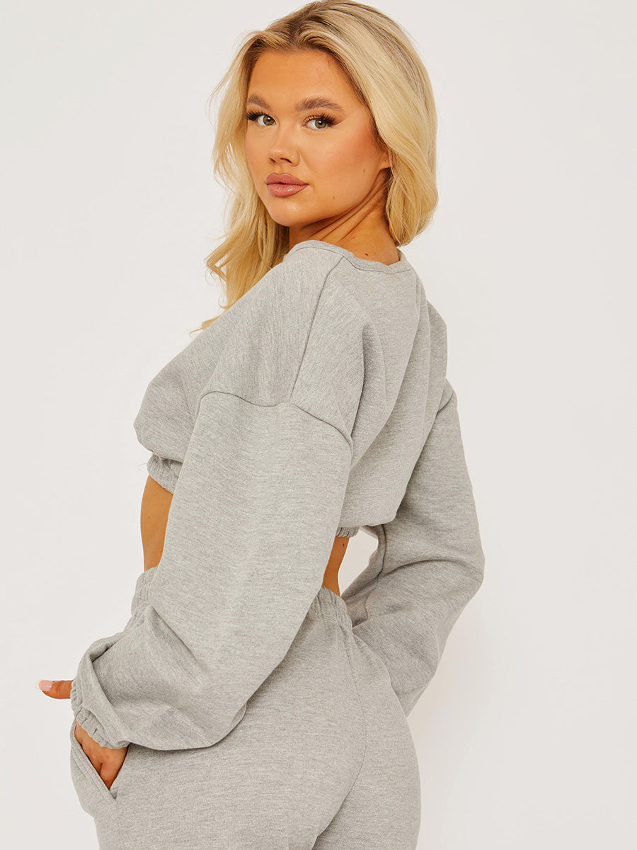 Oversized Fleeced Crop Top & Jogger Co-ord