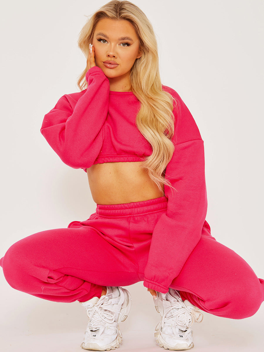 Oversized Fleeced Crop Top & Jogger Co-ord