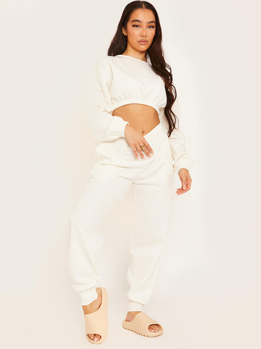 Oversized Fleeced Crop Top & Jogger Co-ord