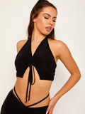Ruched Front Halter Neck Slinky Crop Top