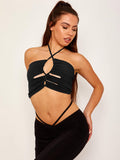 Lace Up Tie Knot Halter Crop Top