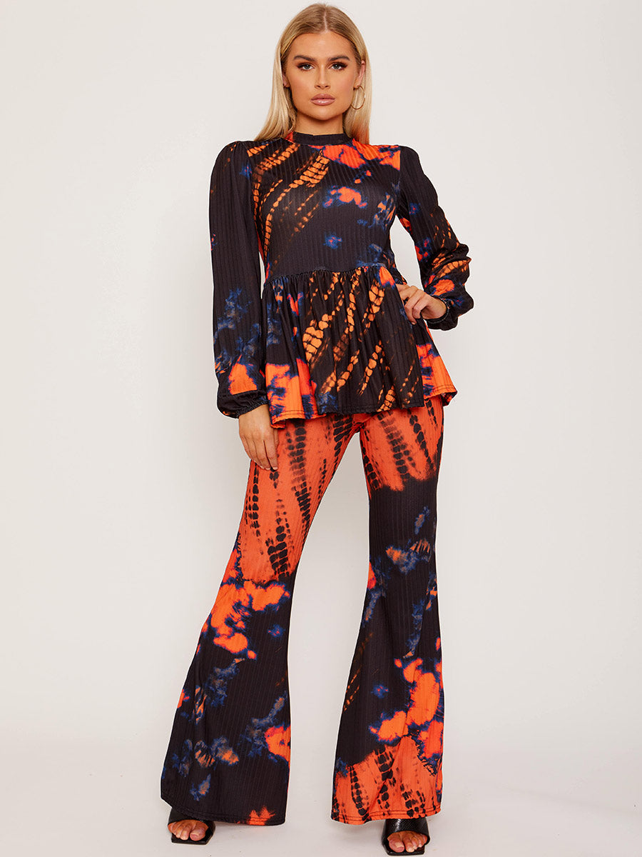 Tie Dye Peplum Top & Flared Trouser Co-ord