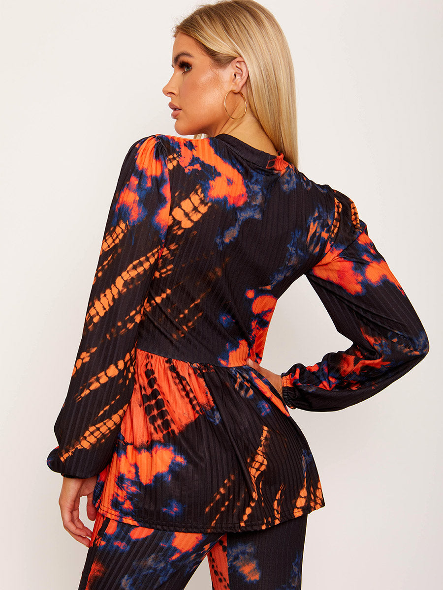 Tie Dye Peplum Top & Flared Trouser Co-ord