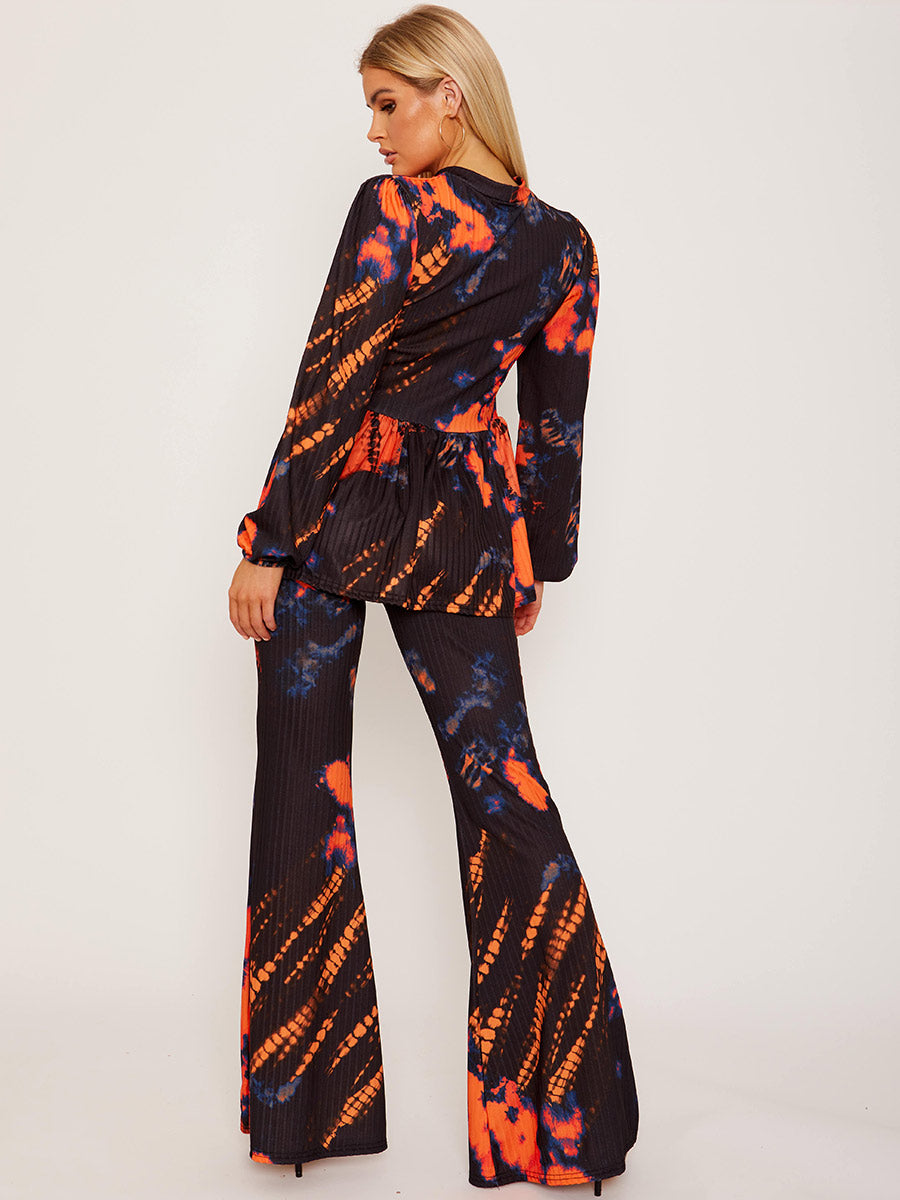 Tie Dye Peplum Top & Flared Trouser Co-ord