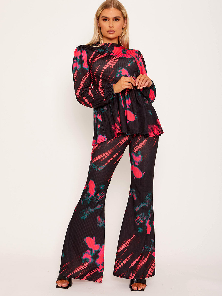 Tie Dye Peplum Top & Flared Trouser Co-ord