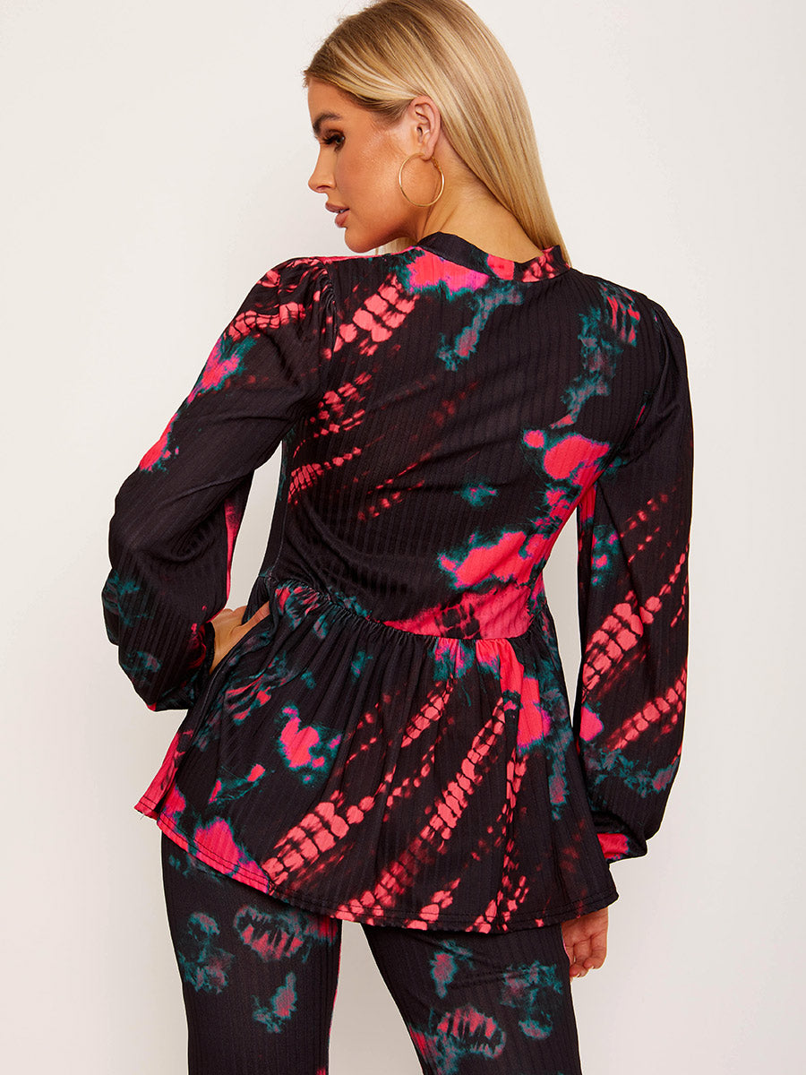 Tie Dye Peplum Top & Flared Trouser Co-ord