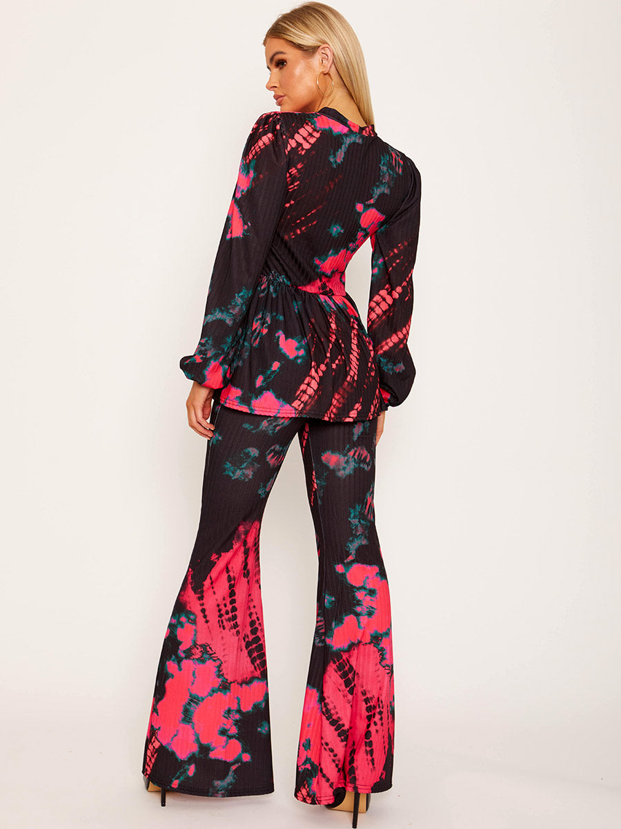 Tie Dye Peplum Top & Flared Trouser Co-ord